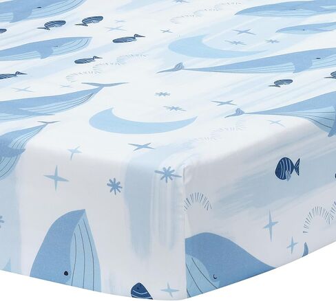 Lambs & Ivy Playful Elephant 100% Cotton White/Blue Baby Fitted Crib Sheet in Saudi Arabia