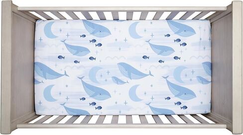 Lambs & Ivy Playful Elephant 100% Cotton White/Blue Baby Fitted Crib Sheet in Saudi Arabia