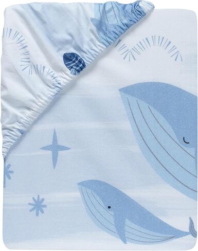 Lambs & Ivy Playful Elephant 100% Cotton White/Blue Baby Fitted Crib Sheet in Saudi Arabia