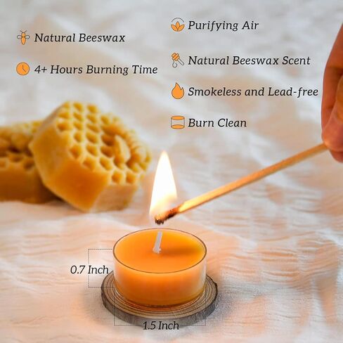 50PCS Pure Beeswax Tealight Candles, Natural Scent, Clear Cup， Raw in Kuwait