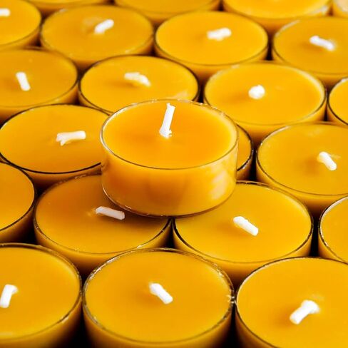 50PCS Pure Beeswax Tealight Candles, Natural Scent, Clear Cup， Raw in Kuwait
