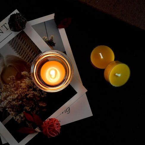 50PCS Pure Beeswax Tealight Candles, Natural Scent, Clear Cup， Raw in Kuwait