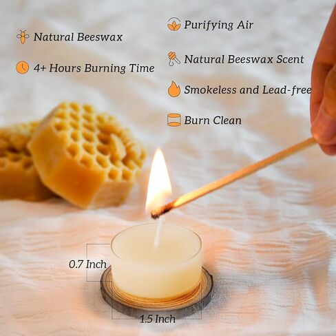 50PCS Pure Beeswax Tealight Candles, Natural Scent, Clear Cup， Raw in Kuwait
