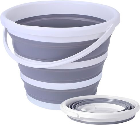 Car Collapsible Bucket, 10L 2.6 Gallon Foldable Portable Vehicle Folding Bucket, Universal Automotive Cleaning Bucket Accessories for Indoor Outdoor Car Washing Garden Camping (White/Gray) in Saudi Arabia