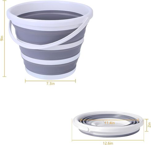 Car Collapsible Bucket, 10L 2.6 Gallon Foldable Portable Vehicle Folding Bucket, Universal Automotive Cleaning Bucket Accessories for Indoor Outdoor Car Washing Garden Camping (White/Gray) in Saudi Arabia