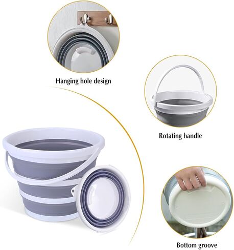 Car Collapsible Bucket, 10L 2.6 Gallon Foldable Portable Vehicle Folding Bucket, Universal Automotive Cleaning Bucket Accessories for Indoor Outdoor Car Washing Garden Camping (White/Gray) in Saudi Arabia