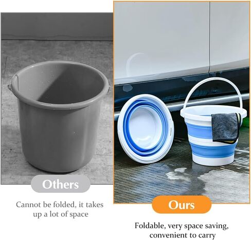 Car Collapsible Bucket, 10L 2.6 Gallon Foldable Portable Vehicle Folding Bucket, Universal Automotive Cleaning Bucket Accessories for Indoor Outdoor Car Washing Garden Camping (White/Gray) in Saudi Arabia