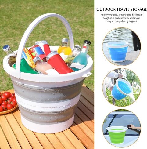 Car Collapsible Bucket, 10L 2.6 Gallon Foldable Portable Vehicle Folding Bucket, Universal Automotive Cleaning Bucket Accessories for Indoor Outdoor Car Washing Garden Camping (White/Gray) in Saudi Arabia