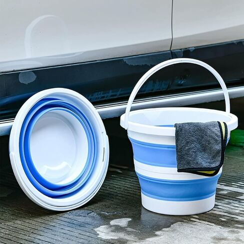 Car Collapsible Bucket, 10L 2.6 Gallon Foldable Portable Vehicle Folding Bucket, Universal Automotive Cleaning Bucket Accessories for Indoor Outdoor Car Washing Garden Camping (White/Gray) in Saudi Arabia