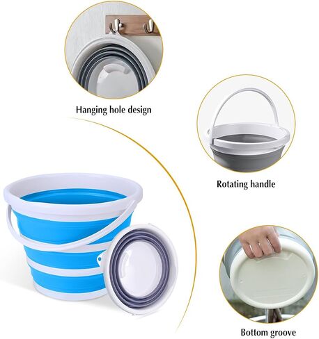 Car Collapsible Bucket, 10L 2.6 Gallon Foldable Portable Vehicle Folding Bucket, Universal Automotive Cleaning Bucket Accessories for Indoor Outdoor Car Washing Garden Camping (White/Gray) in Saudi Arabia