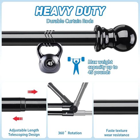Bay Window Curtain Rods,59-78 Inch Center Rod for window,43-54 Inch Side Rods for Windows,1 Inch Black Heavy Duty Curtain Rods for Bay Windows with Simple Finials for Living Room,Bedroom,Dining Room in Saudi Arabia