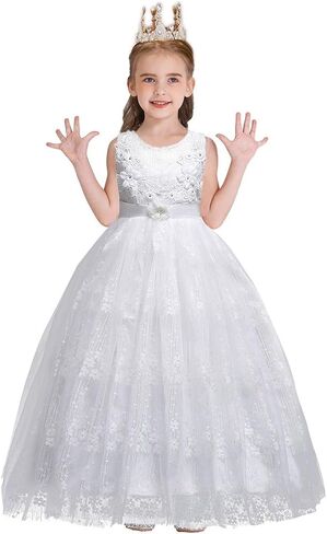 MYRISAM Little Big Girls Embroidery Lace Princess Pageant Dresses Bridesmaid Wedding Party Pageant Birthday Long Gown in Kuwait