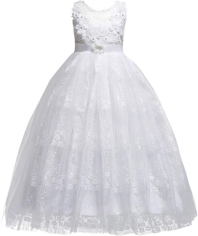 MYRISAM Little Big Girls Embroidery Lace Princess Pageant Dresses Bridesmaid Wedding Party Pageant Birthday Long Gown in Kuwait