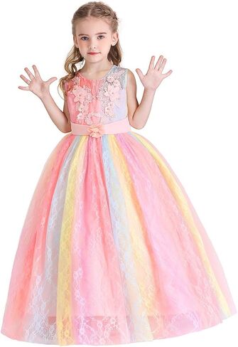 MYRISAM Little Big Girls Embroidery Lace Princess Pageant Dresses Bridesmaid Wedding Party Pageant Birthday Long Gown in Kuwait