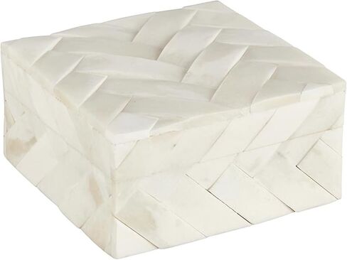 صندوق تخزين خشبي ومزخرف بالعظام رقم 47 والرئيسي مع غطاء، صغير، كريمي in Kuwait