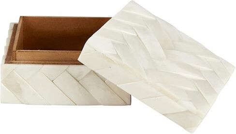 صندوق تخزين خشبي ومزخرف بالعظام رقم 47 والرئيسي مع غطاء، صغير، كريمي in Kuwait