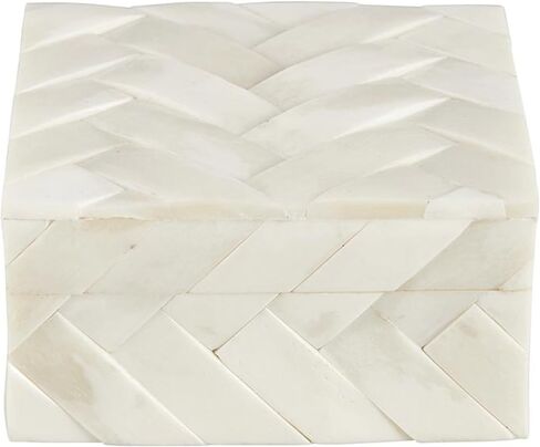 صندوق تخزين خشبي ومزخرف بالعظام رقم 47 والرئيسي مع غطاء، صغير، كريمي in Kuwait