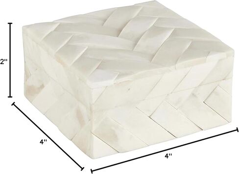 صندوق تخزين خشبي ومزخرف بالعظام رقم 47 والرئيسي مع غطاء، صغير، كريمي in Kuwait