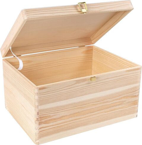 Large Wooden Keepsake Box Storage Box | 11.8 x 7.87 x 5.51 in (+-0.5) | Hinged Lid & Latch | Multi-Craft Decorative Box Case Treasure Chest Trinket | Natural Wood | Plain Unpainted Beige in Kuwait