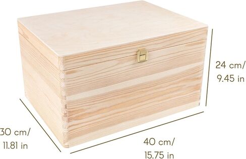 Large Wooden Keepsake Box Storage Box | 11.8 x 7.87 x 5.51 in (+-0.5) | Hinged Lid & Latch | Multi-Craft Decorative Box Case Treasure Chest Trinket | Natural Wood | Plain Unpainted Beige in Kuwait