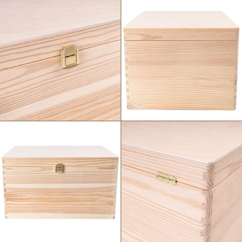 Large Wooden Keepsake Box Storage Box | 11.8 x 7.87 x 5.51 in (+-0.5) | Hinged Lid & Latch | Multi-Craft Decorative Box Case Treasure Chest Trinket | Natural Wood | Plain Unpainted Beige in Kuwait