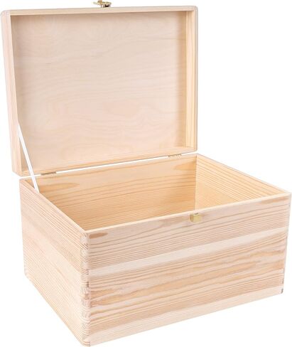 Large Wooden Keepsake Box Storage Box | 11.8 x 7.87 x 5.51 in (+-0.5) | Hinged Lid & Latch | Multi-Craft Decorative Box Case Treasure Chest Trinket | Natural Wood | Plain Unpainted Beige in Kuwait