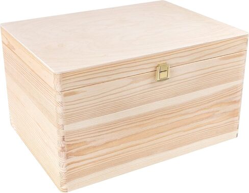 Large Wooden Keepsake Box Storage Box | 11.8 x 7.87 x 5.51 in (+-0.5) | Hinged Lid & Latch | Multi-Craft Decorative Box Case Treasure Chest Trinket | Natural Wood | Plain Unpainted Beige in Kuwait
