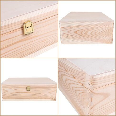 صندوق تخزين خشبي كبير للتذكار | 11.8 × 7.87 × 5.51 بوصة (+-0.5) | غطاء ومزلاج بمفصلات | صندوق زخرفي متعدد الحرف لحلية صندوق الكنز | خشب طبيعي | عادي غير مصبوغ بيج in Kuwait