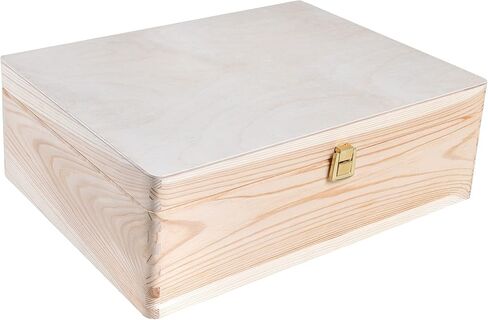 صندوق تخزين خشبي كبير للتذكار | 11.8 × 7.87 × 5.51 بوصة (+-0.5) | غطاء ومزلاج بمفصلات | صندوق زخرفي متعدد الحرف لحلية صندوق الكنز | خشب طبيعي | عادي غير مصبوغ بيج in Kuwait