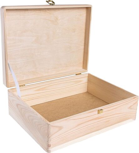 صندوق تخزين خشبي كبير للتذكار | 11.8 × 7.87 × 5.51 بوصة (+-0.5) | غطاء ومزلاج بمفصلات | صندوق زخرفي متعدد الحرف لحلية صندوق الكنز | خشب طبيعي | عادي غير مصبوغ بيج in Kuwait