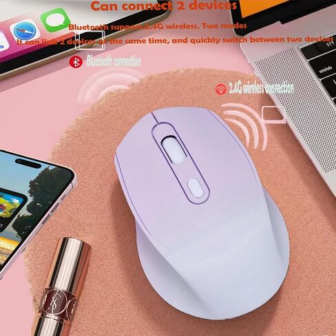 ماوس لاسلكي متدرج اللون قابل لإعادة الشحن، نحيف صامت ثنائي الوضع 2.4G+BT ماوس مكتب محمول، مع مستقبل USB، 3 مستويات قابلة للتعديل لأجهزة الكمبيوتر المحمول والكمبيوتر الشخصي وأجهزة الكمبيوتر المحمول (وردي متدرج) in Saudi Arabia
