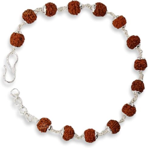 925 Sterling Handmade Dual Silver Wire Stylish Rudraksha Bracelet Silver Rakhi For Men (Brown, 6 Mm Natural Beads Om Silver Para) (Plain Rudrakasha) in Saudi Arabia