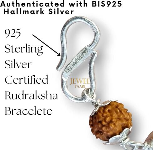 925 Sterling Handmade Dual Silver Wire Stylish Rudraksha Bracelet Silver Rakhi For Men (Brown, 6 Mm Natural Beads Om Silver Para) (Plain Rudrakasha) in Saudi Arabia