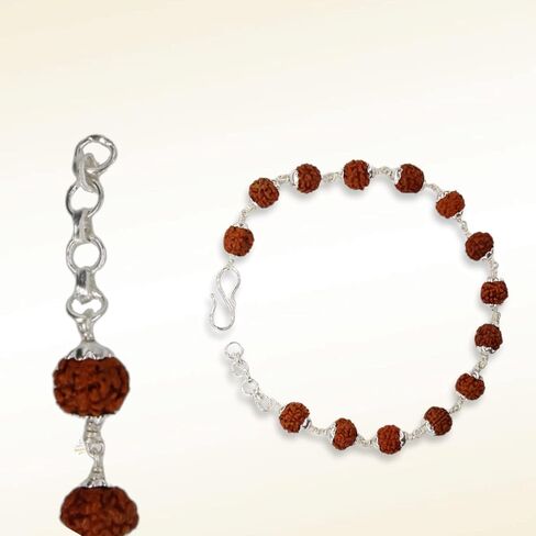 925 Sterling Handmade Dual Silver Wire Stylish Rudraksha Bracelet Silver Rakhi For Men (Brown, 6 Mm Natural Beads Om Silver Para) (Plain Rudrakasha) in Saudi Arabia
