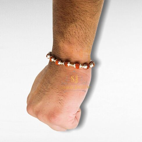 925 Sterling Handmade Dual Silver Wire Stylish Rudraksha Bracelet Silver Rakhi For Men (Brown, 6 Mm Natural Beads Om Silver Para) (Plain Rudrakasha) in Saudi Arabia