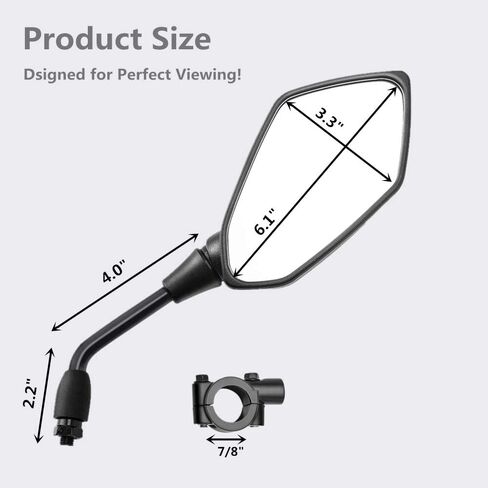 【2024 Upgraded】Motorcycle Convex Rear View Mirror, Mirrors For Bike,motorcycle,atv,scooter, with M8 M10 Threaded Bolt, with 7/8" Handle Bar Mount Clamp Compatible with Cruiser, Suzuki, Honda,Victory in Kuwait
