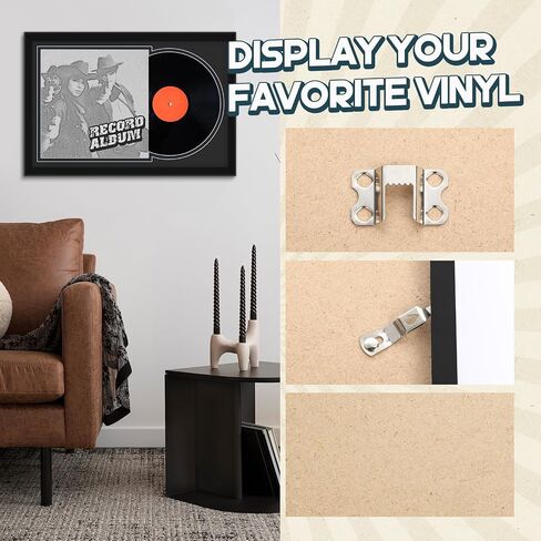 Colingmill 2 Pcs Vinyl Record Frame, Wall Mounting Double Groove Record Album Frame for 12 x 12 Inch LP Cover Black Vinyl Record Display Frame for Home Office, 16 x 24 in (Black Matting) in Kuwait