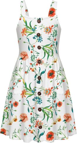 Arshiner Girl's Spaghetti Strap Button Down Midi Sleeveless Summer Casual Sundress A-line Dress with Pockets in Saudi Arabia
