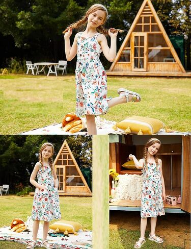 Arshiner Girl's Spaghetti Strap Button Down Midi Sleeveless Summer Casual Sundress A-line Dress with Pockets in Saudi Arabia