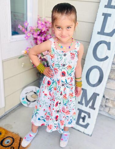 Arshiner Girl's Spaghetti Strap Button Down Midi Sleeveless Summer Casual Sundress A-line Dress with Pockets in Saudi Arabia