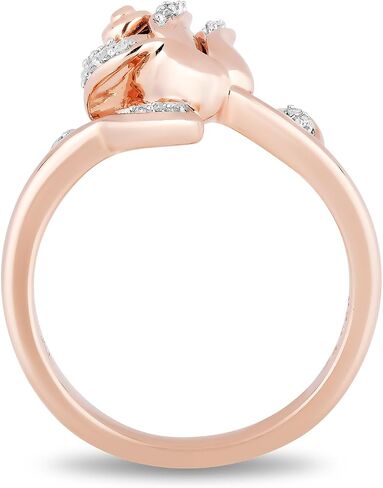 Jewelili Enchanted Disney Fine Jewelry 14K Rose Gold over Sterling Silver with 1/10 CTTW Diamond Belle Ring in Saudi Arabia