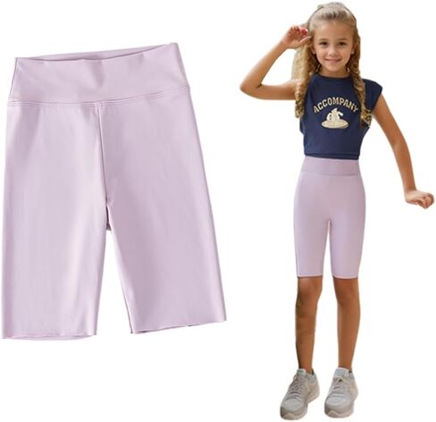 شورت رياضي للفتيات للأطفال بطول الركبة من الألياف اللدنة للتمرين والرقص واليوجا والجري والكرة الطائرة in Kuwait