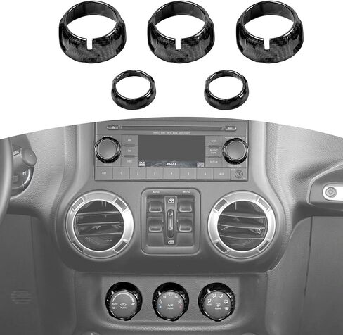 لسيارة Jeep JK راديو الصوت AC مقبض غطاء حلقة الكسوة لسيارة Jeep Wrangler JK 2011-2017 للبوصلة 2010-2016 لباتريوت 2011-2016 ملحقات داخلية من ألياف الكربون الأسود 5 قطعة in Kuwait