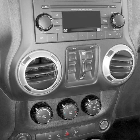 لسيارة Jeep JK راديو الصوت AC مقبض غطاء حلقة الكسوة لسيارة Jeep Wrangler JK 2011-2017 للبوصلة 2010-2016 لباتريوت 2011-2016 ملحقات داخلية من ألياف الكربون الأسود 5 قطعة in Kuwait