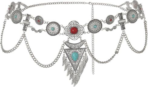 Navoky Boho الفيروز الخصر سلسلة خمر حزام سلاسل حجر الراين كريستال الجسم سلسلة الطبقات سلسلة البطن للنساء والفتيات in Kuwait