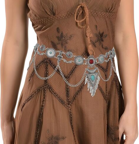 Navoky Boho الفيروز الخصر سلسلة خمر حزام سلاسل حجر الراين كريستال الجسم سلسلة الطبقات سلسلة البطن للنساء والفتيات in Kuwait