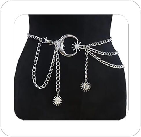 Multi Layered Body Chain Waist Pirate Chain Belt for Women Gold Belt Chain Queen Portrait Waist Chain Sun Flower Waist Chain Sun Moon Waist Chain Portrait Coin Pirate Waist Chain Belly Chain Body Jewelry for Women in Kuwait