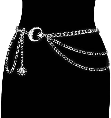 Multi Layered Body Chain Waist Pirate Chain Belt for Women Gold Belt Chain Queen Portrait Waist Chain Sun Flower Waist Chain Sun Moon Waist Chain Portrait Coin Pirate Waist Chain Belly Chain Body Jewelry for Women in Kuwait