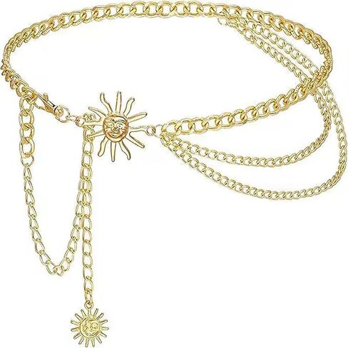 Multi Layered Body Chain Waist Pirate Chain Belt for Women Gold Belt Chain Queen Portrait Waist Chain Sun Flower Waist Chain Sun Moon Waist Chain Portrait Coin Pirate Waist Chain Belly Chain Body Jewelry for Women in Kuwait
