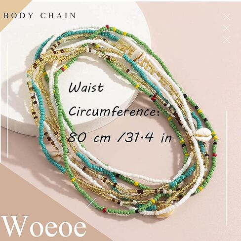 Wooee 31.5-51.2 بوصة الخصر الخرز للنساء الخرز الخصر الأفريقي بسط حجم كبير الملونة البطن حبة الجسم سلسلة الصيف الخصر مجوهرات in Kuwait